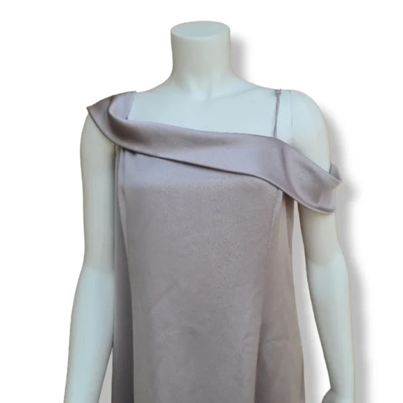 HALSTON HERITAGE Column Floor Length Gown 12 Champagne Draped Formal Prom Bridal - Picture 15 of 16